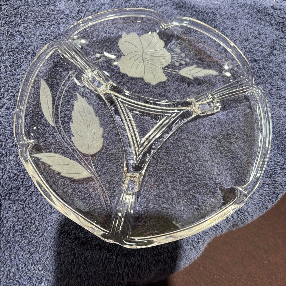 Clear Glass Divided Serving Dish with Leaf Design